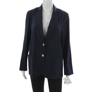 Estelle & Finn Women Blazer Blue Linen Long Sleeve Button Size 4